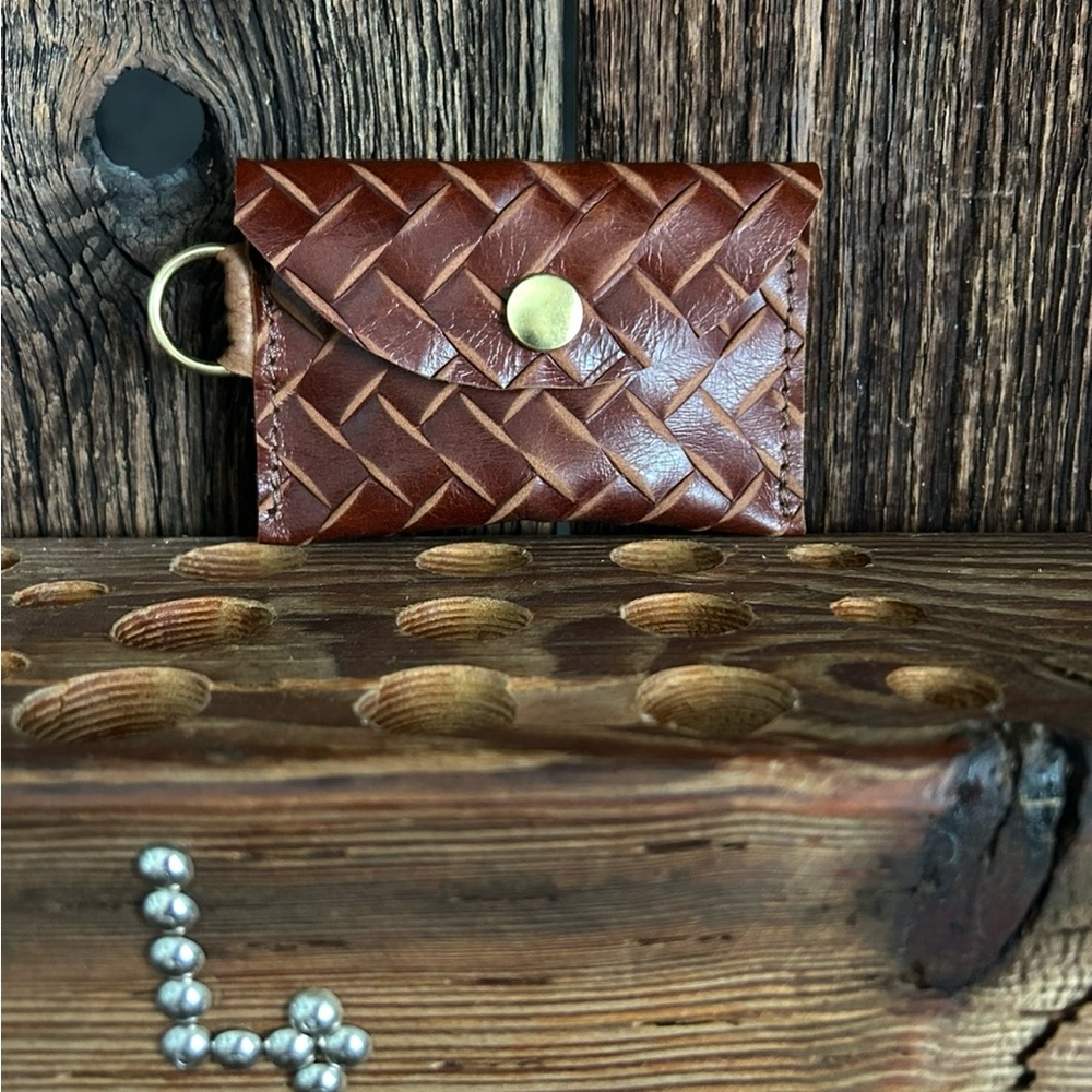 Brown Woven Leather Card Holder